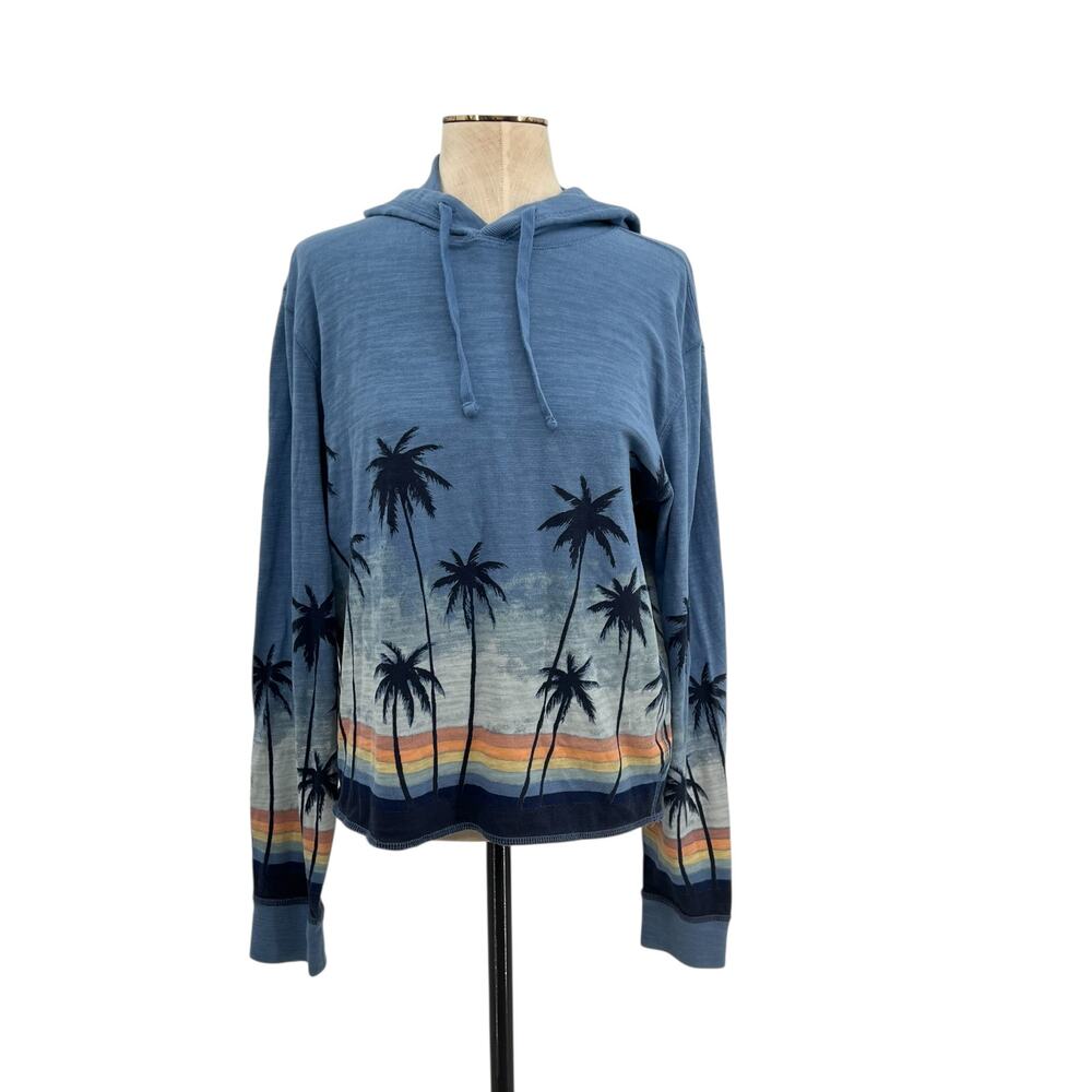 Faherty Sunwashed Slub Hoodie Palm Tree Sunset Graphic Organic Cotton Medium